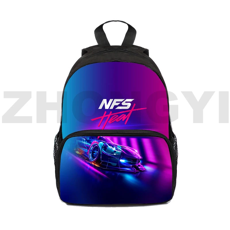 Mochila 3D de moda para hombres y mujeres, Bolsa Escolar de juego de carreras NFS, coche para adolescentes y niños, moda informal