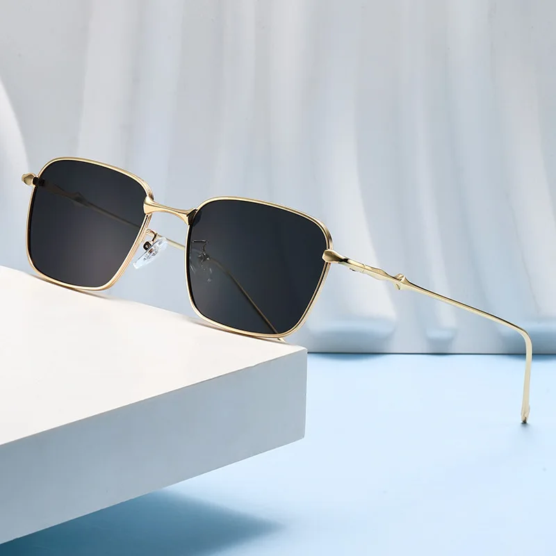 Sophisticated Mature Style Metal Thin Frame Sunglasses, Square Design & Face Slimming For Trendy Versatile Style 2184