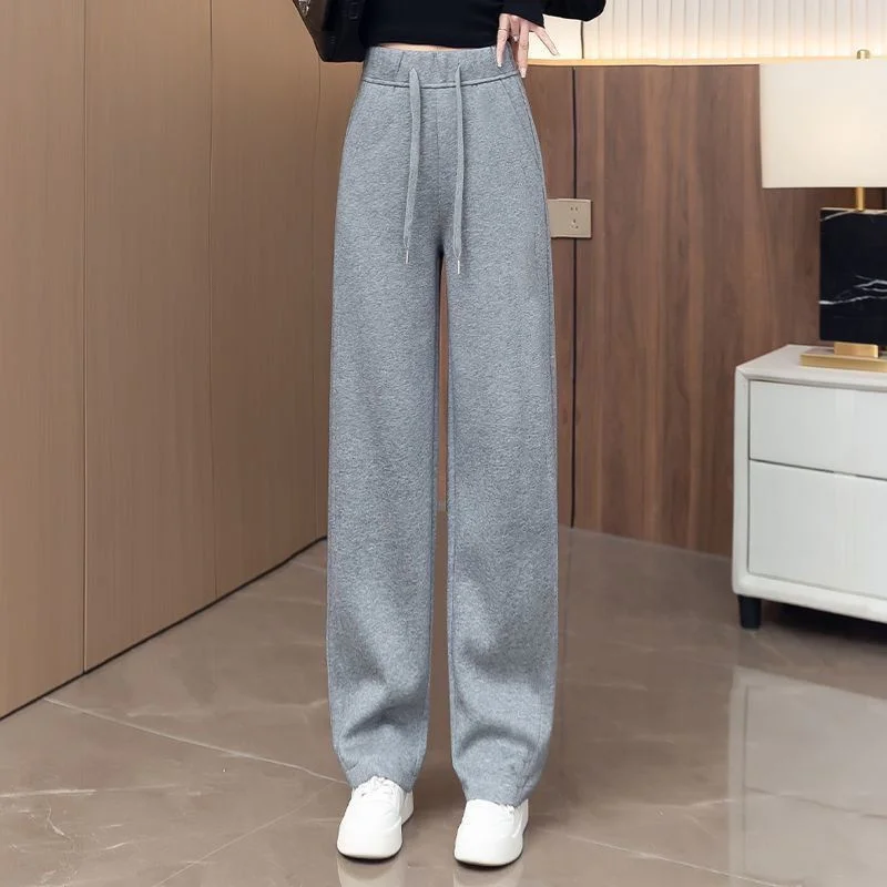 แฟชั่นกางเกงขากว้างผู้หญิงฤดูใบไม้ผลิฤดูใบไม้ร่วง 2025 ใหม่เอวสูงตรงกางเกงสุภาพสตรีกางเกงกีฬาสบายๆหญิง