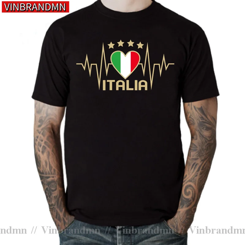 Maglietta da calcio italiana italia maglietta da uomo italiana con battito cardiaco maglietta divertente con bandiera Roma italia maglietta fresca aderente T-Shirt da uomo Casual