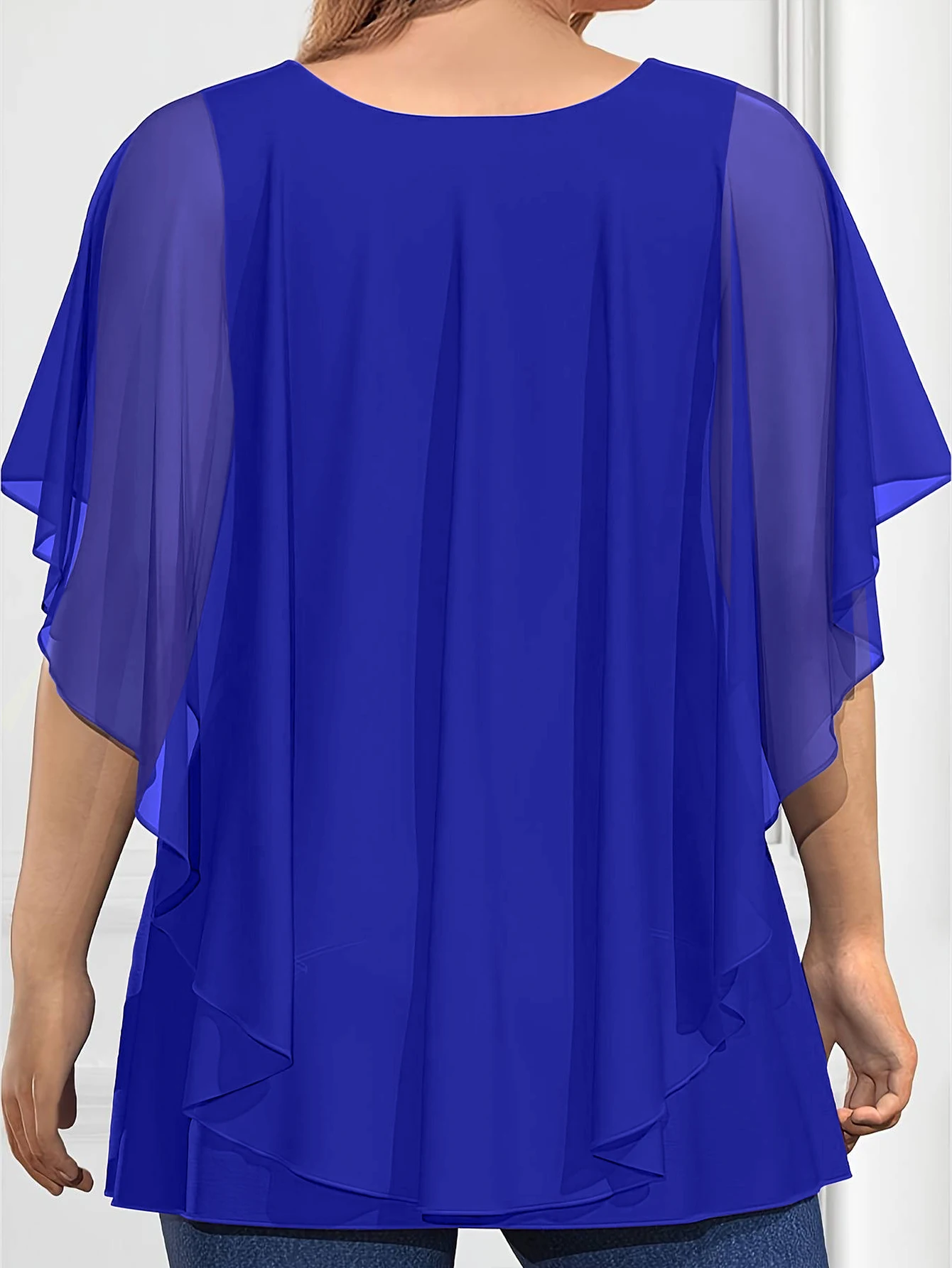 Bluzka damska Plus Size Peacock Blue Pleated Single Breasted Short Sleeve Tops Summer Casual Loose O-Neck Top Ruched Blouse