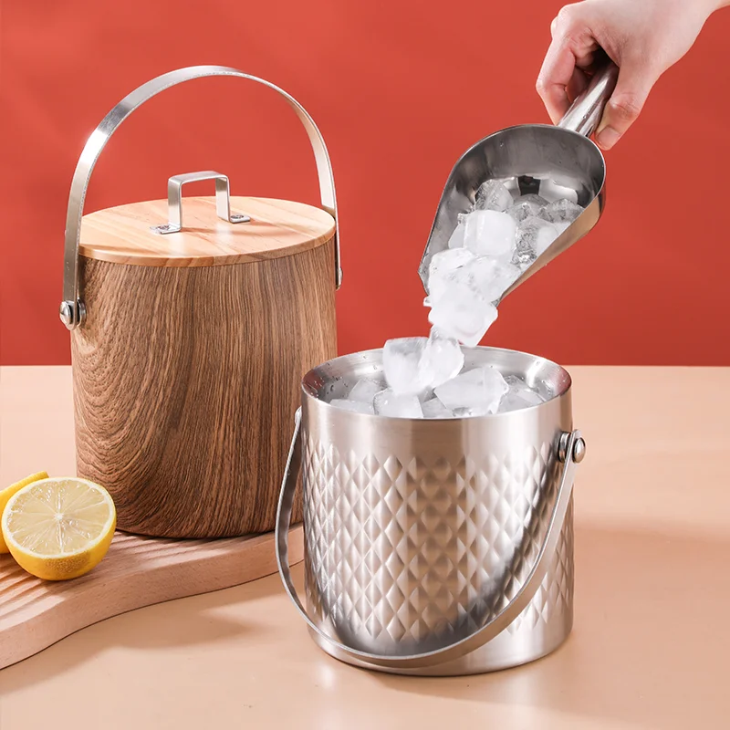 Double Layer Ice Cubes Bucket Stainless Steel Parties Champagne Ice Granule Bucket Luxury Camping Storage Buckets Bar KTV Beer