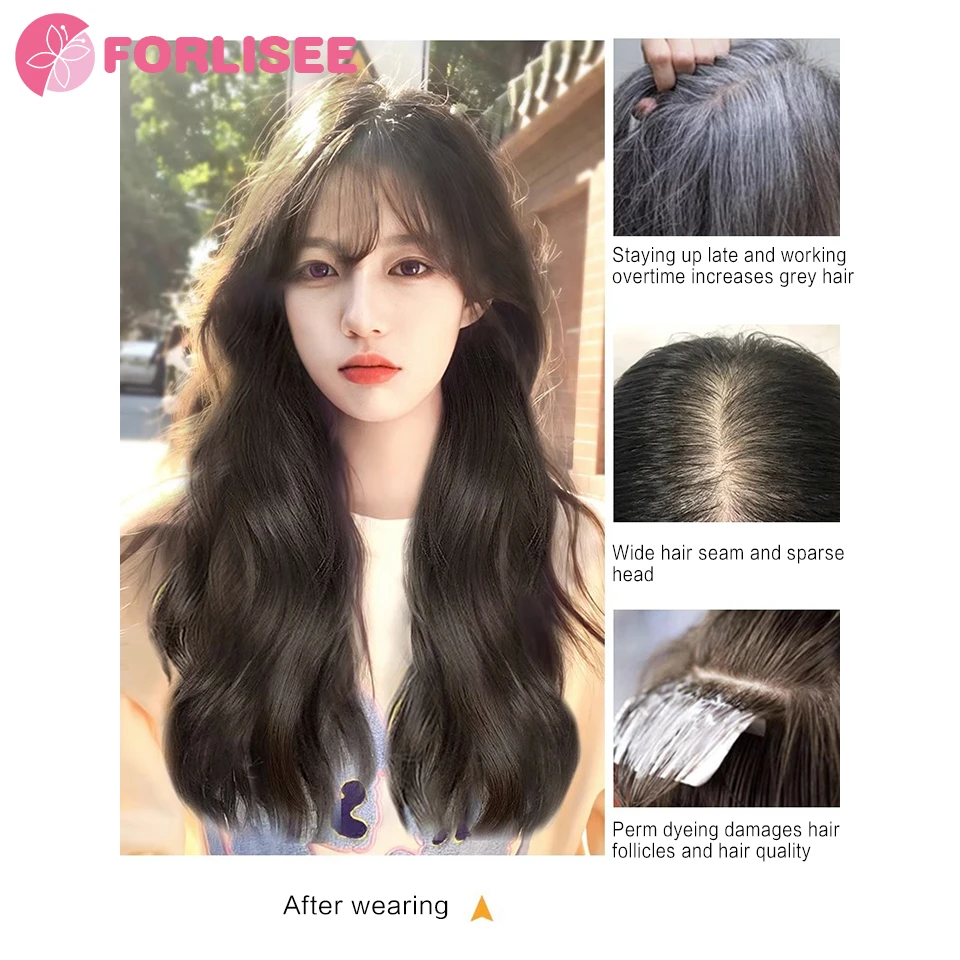 FORLISEE Synthetic 3D Bangs Wig Natural Forehead Invisible Whitening Hair Large Wave Hair Patch