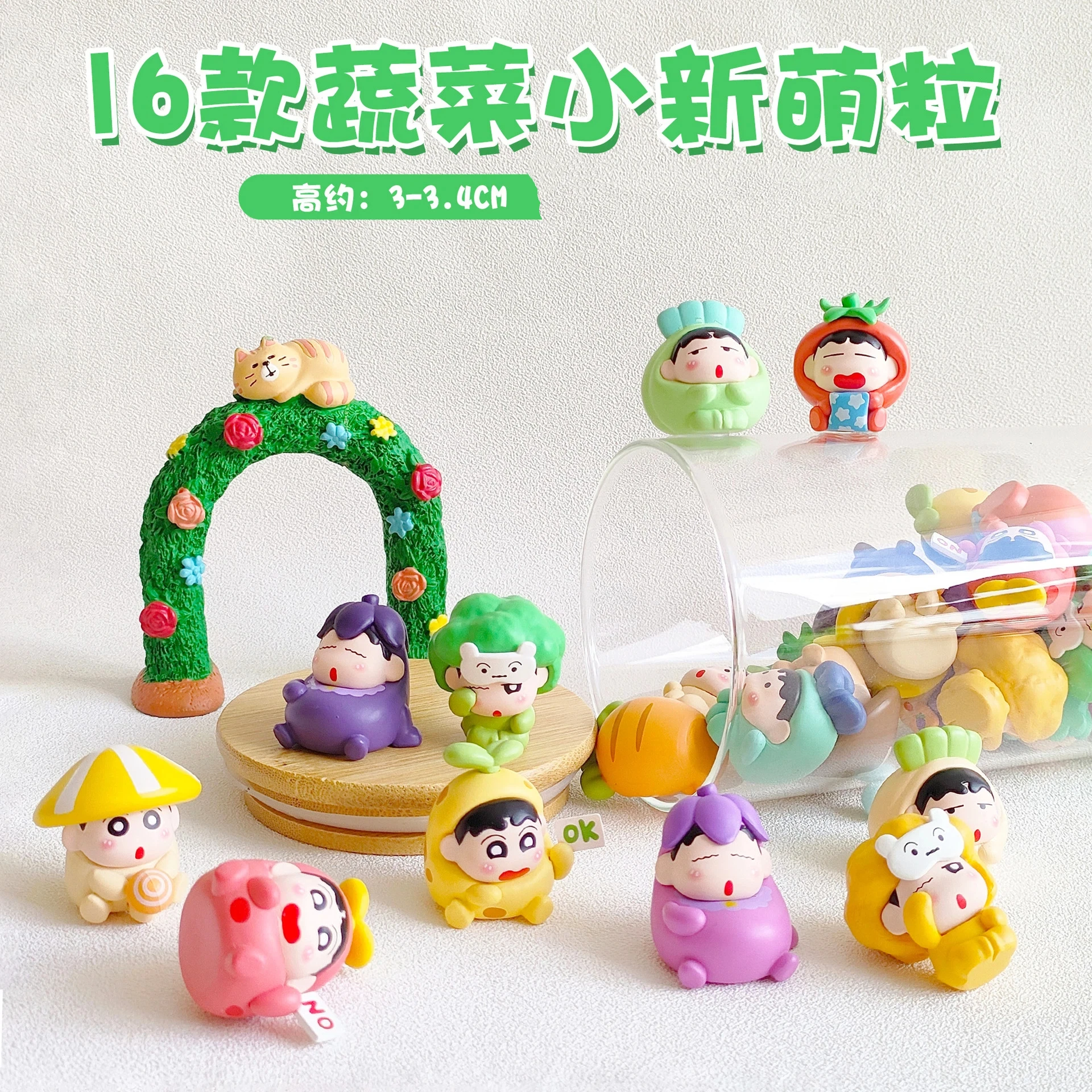 New 16pcs/set Anime Vegetable Crayon Shin-chan Q Version Mini Action Figure PVC Model Toys Doll Desk Decor Cake Ornament Gifts