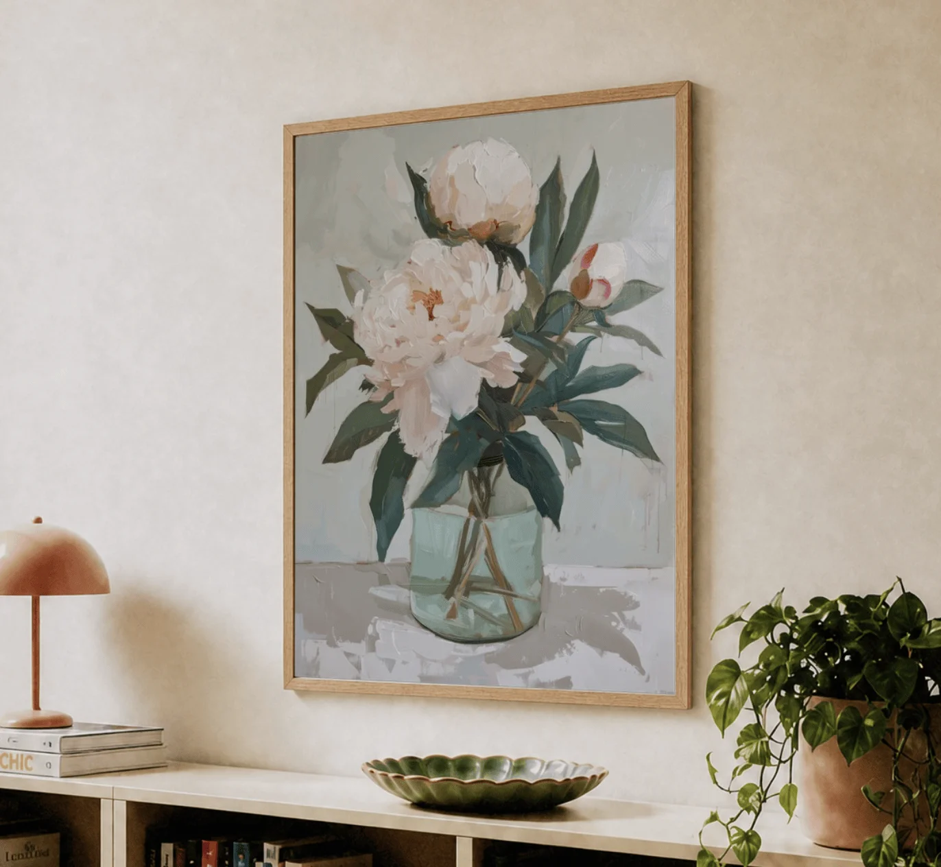 Textured Peony Floral Wall Art Canvas Prints, Vase Flower Posters, Elegant Decor for Living Room Bedroom Gallery Wall Decor