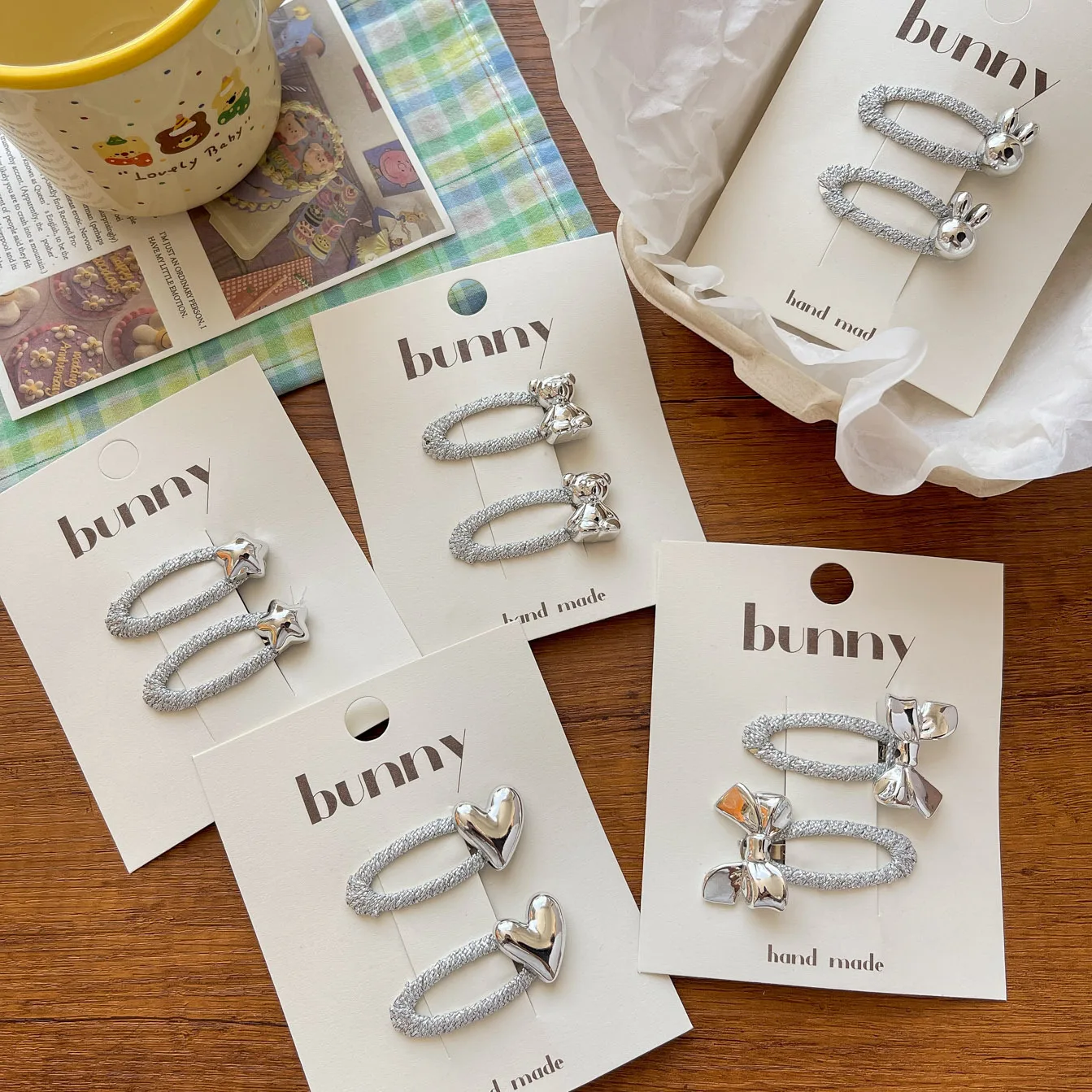 4PCS New silver series bright silk bow love children's BB clip simple and high-end versatile girl bangs clip hair accessory - Image 2