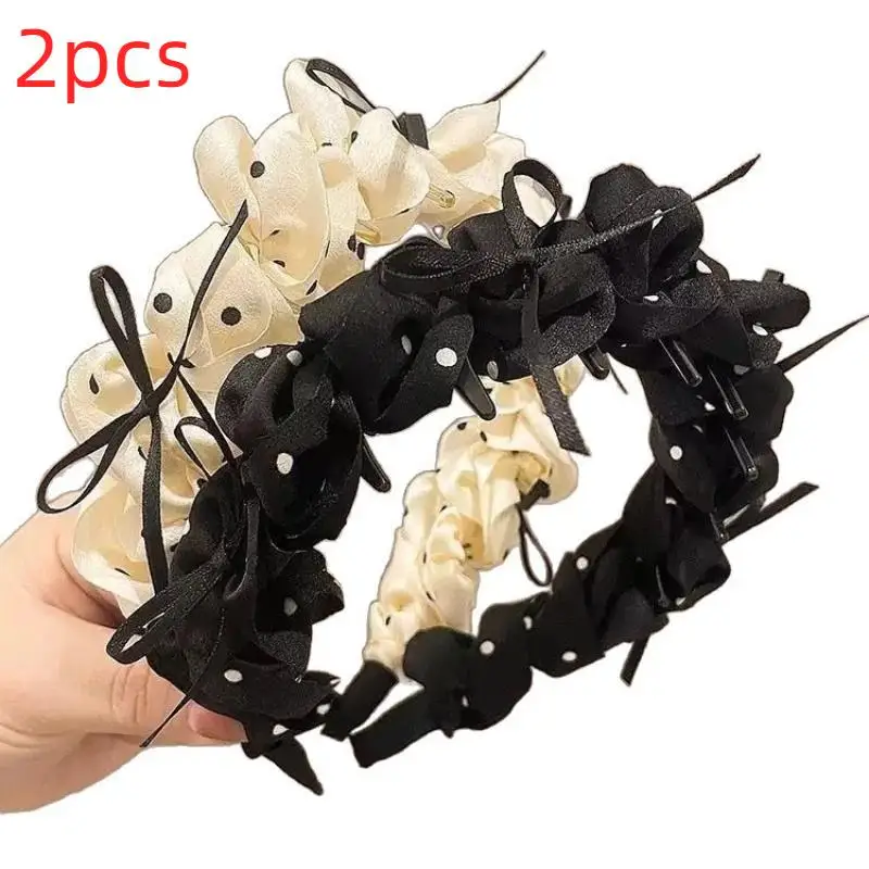 2 Stück Vintage Polka Dot Schleifen-Haarreif für Damen, Prinzessinnen-Stil Haarband für den täglichen Gebrauch, Make-up und Haarwäsche – Detail 5