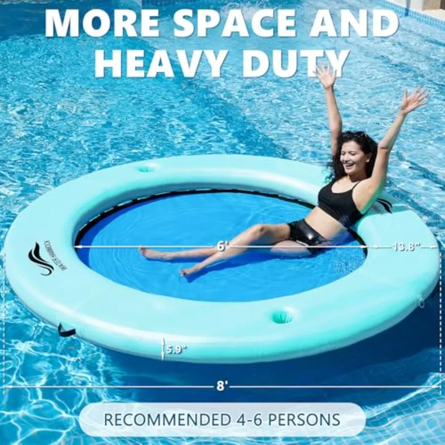 Adults' heavy-duty inflatable water hammock for pool and lake parties, made of durable PVC mesh, blue color, featuring cup hold