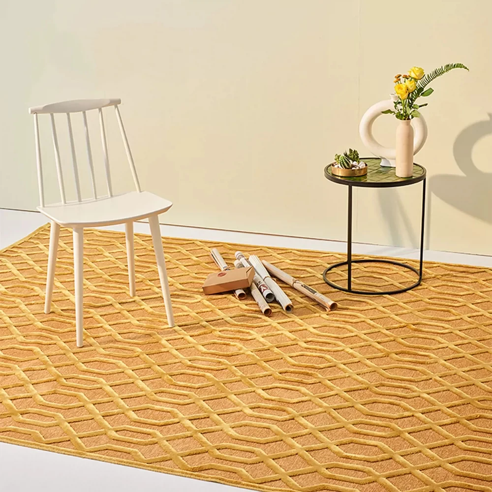 Modern Light Luxury Yellow Carpet Living Room Simple Solid Color Thick Area Rug for Bedside Coffee Table Mat High-end Simple
