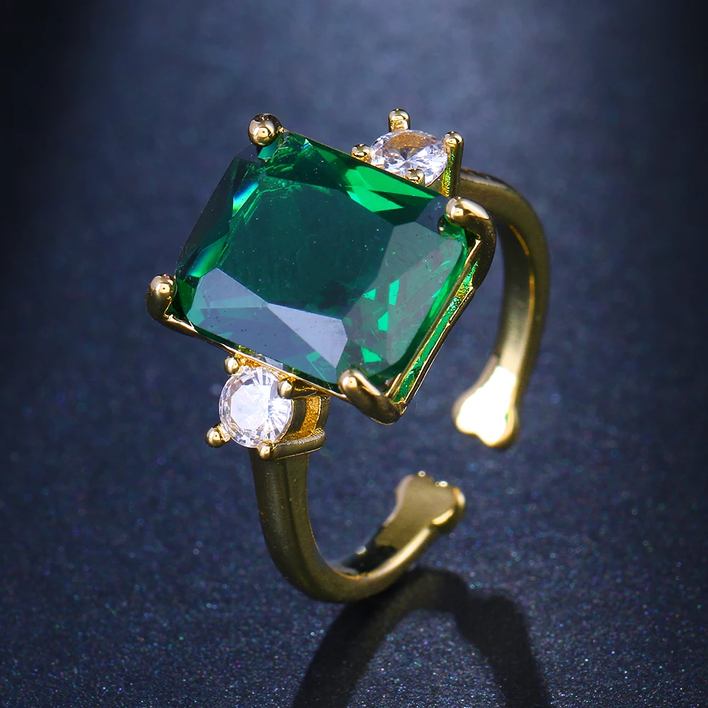 Emmaya Ring for Women Fashion Gold Color Inlaid Green Zircon Wedding Rings Bridal Engagement Jewelry