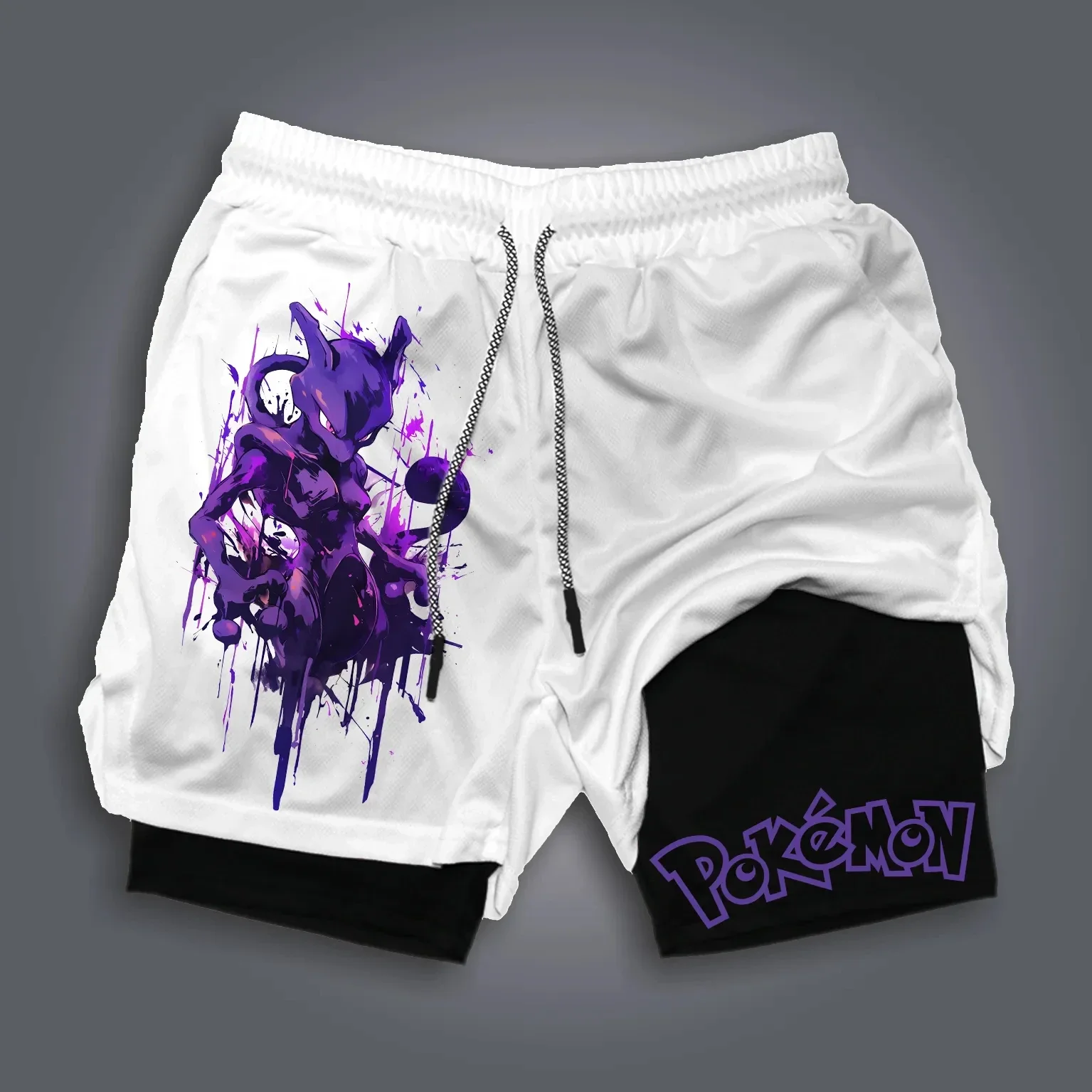 

Pokémon Japanese Anime FÜjin Peripheral Double-layer Shorts Pokémon Summer Men's Fashion Breathable Sports Five-point Pants