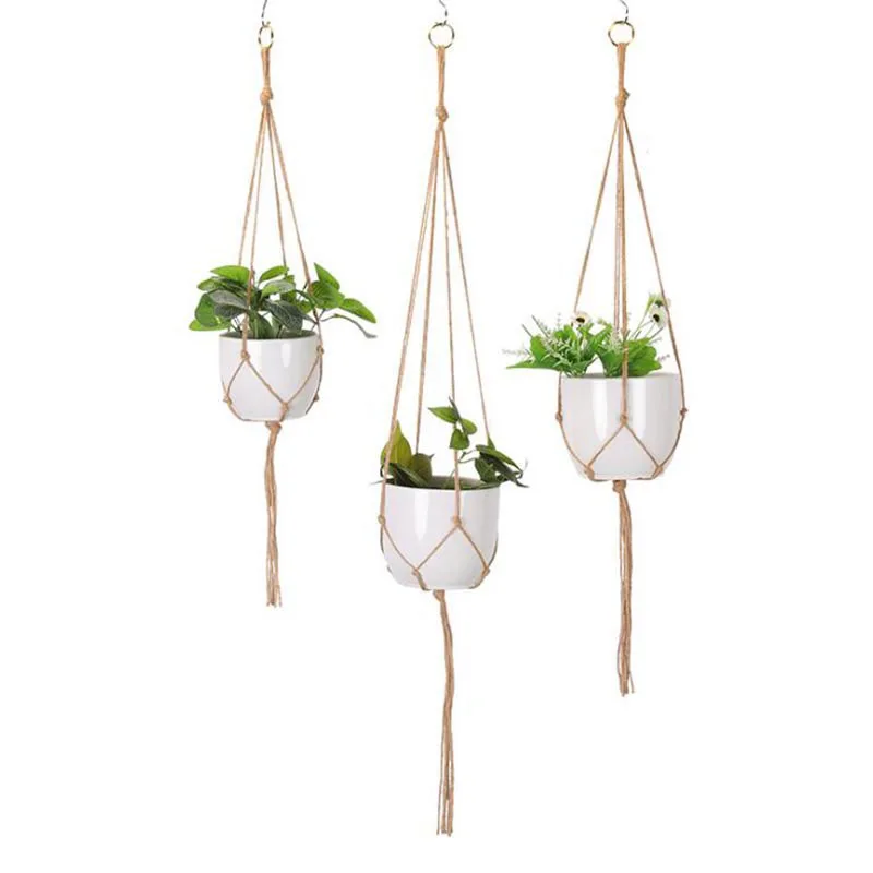 90/105/120cm Garden Rope Hanging Basket Manual Flower Pot Tray Net Bag Braided Home Vintage Decor Plant Hanger Sling Knotted