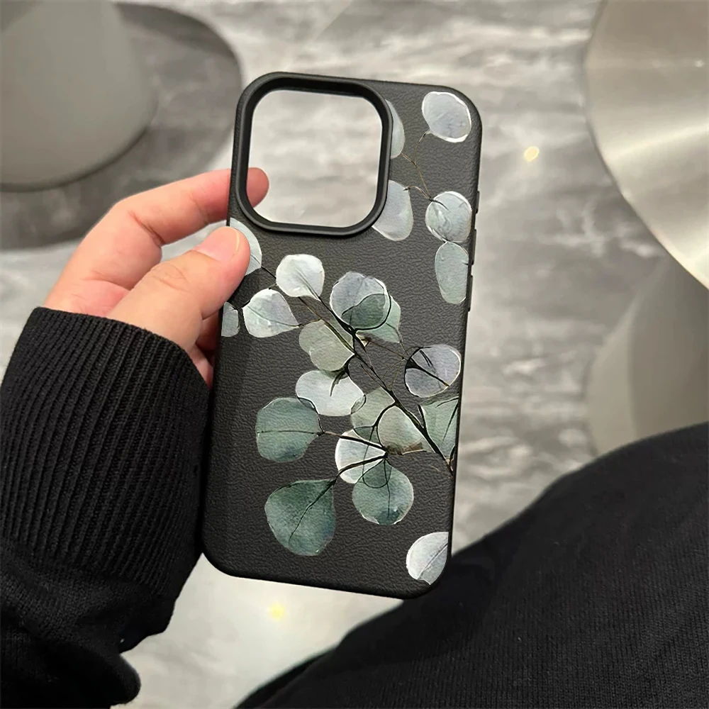 Eukalyptusblatt-Handyhülle für iPhone 17 16 15 14 13 12 Pro Max 16 15 14 Plus 17 16 15 14 13 12 Pro 17Air Silikon-Matt-Hülle – Detail 8