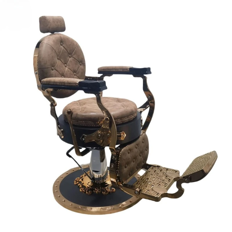 Men's retro oil head chair, hair chair, barber shop-specific liftable and reclining shaving salon chair