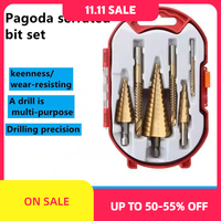 6pcs Set Of Hss Hex Shank High-speed Steel Pagoda Step Drill Grooved Serrated Diamond Boxed Step Drill Saw Spiral Woodworking