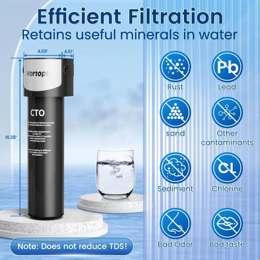 Vortopt Under Sink Water Filter System 19K Gallons NSF/ANSI 42 Certified Water Filtration Reduces Lead Chlorine Q5-C2