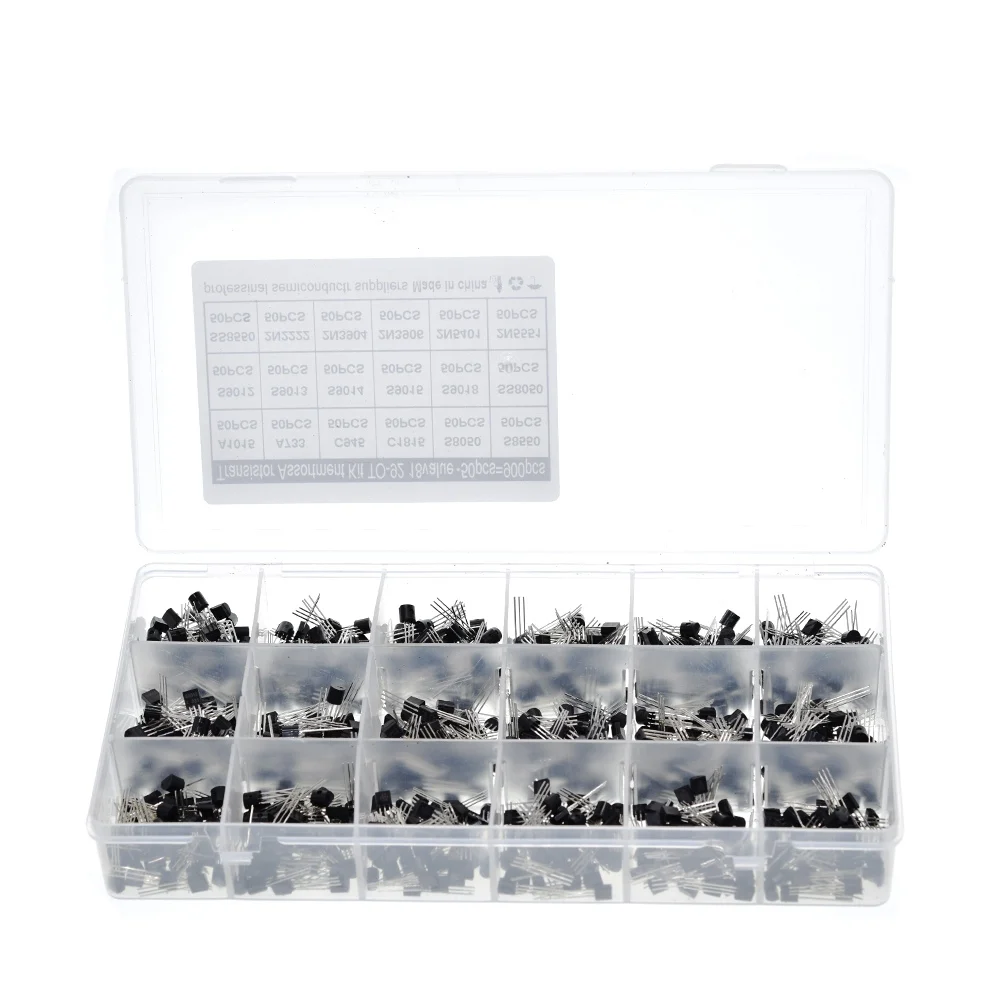 900Pcs/box 18Values TO-92 Transistor Assortment Kit A1015 2N2222 C1815 S8050 2N3904 2N3906 S9012 NPN/PNP Transistors set pack