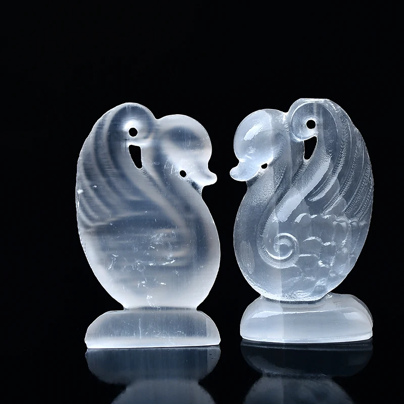 100%Natural White Selenite Swan Lucky Feng Shui Animals Craf