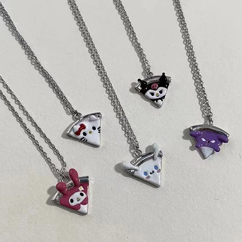 Sanrio Necklace Pizza Cartoon Figure Kawaii HelloKitty Kuromi Cinnamoroll Pendant Magnetic Fashion Jewelry Best Friend Toy Gifts