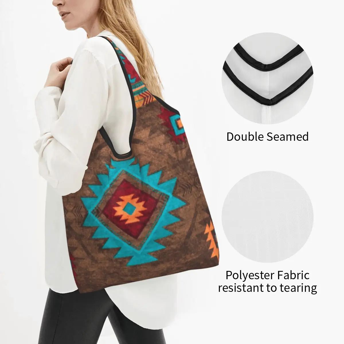 Printing Boho Navajo Turkish Kilim Diamond Pattern Tote Shopping Bags Shopper Shoulder Bohemian Ethnic Geometric Art Handbag