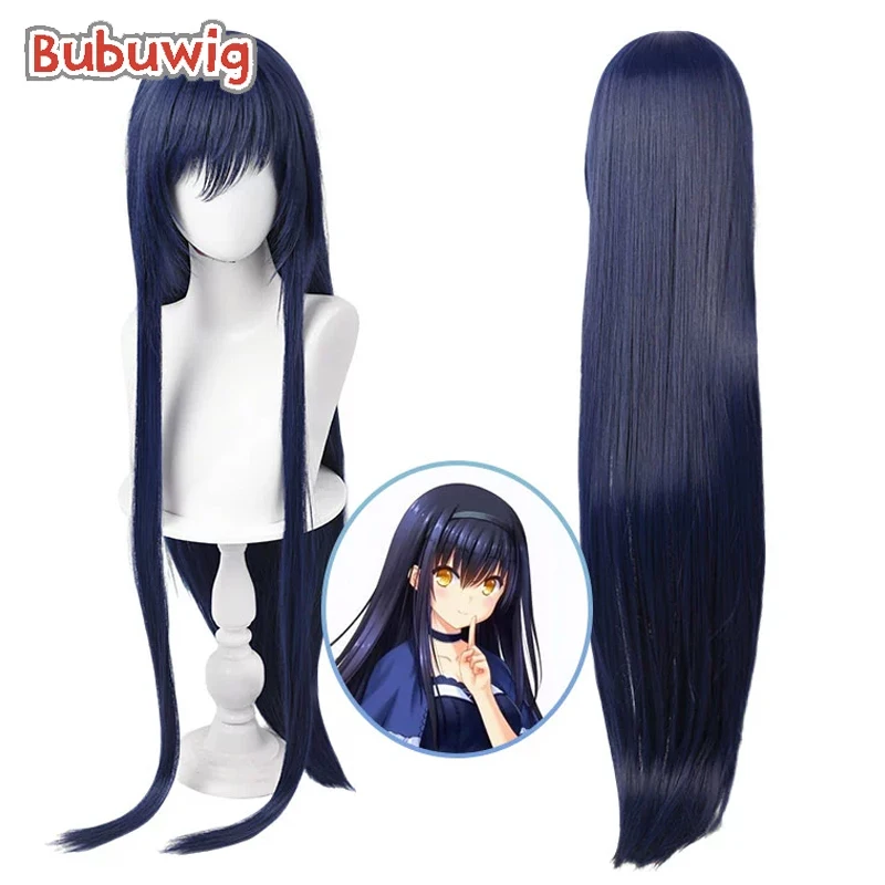 

Bubuwig Synthetic Hair Kushima Kamome Cosplay Wigs Summer Pockets Kushima Kamome 70cm Long Straight Navy Blue Wig Heat Resistant