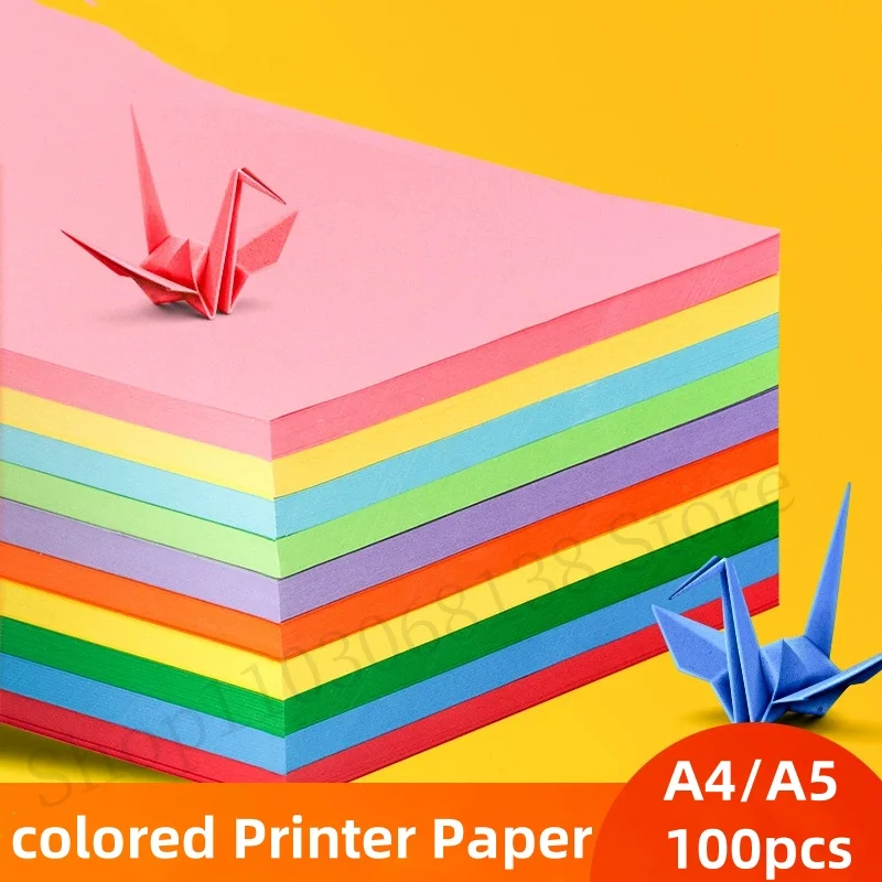 100Pcs Origami Colored Paper A4 A5 Colored Printer Paper Double Sides Solid Color Folding Paper Kids Handmade DIY Scrapbooking