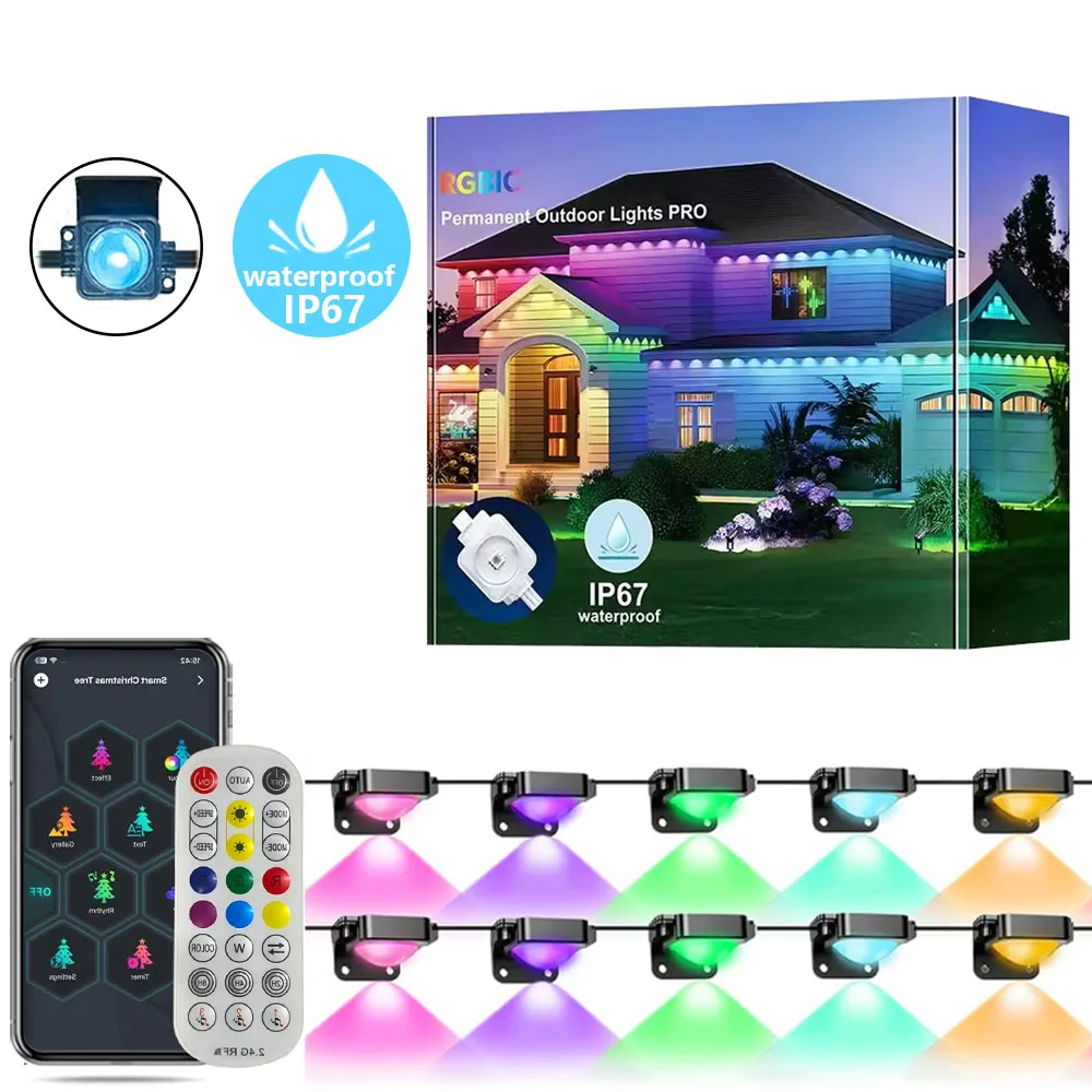 Smart LED Permanent Outdoor Light, 300ft 180LEDs RGBIC Eaves Lights, IP67 Waterproof for New Year and Christmas Home Decor image 3