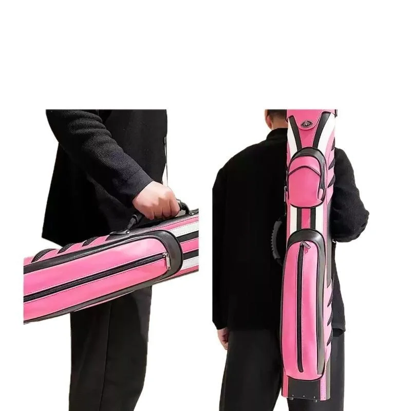 Kotak Tongkat Biliar Premium Portabel 6 Lubang Gaya Amerika Warna Pink, Tempat Penyimpanan Tongkat Biliar dan Snooker yang Dapat Dipakai Sebagai Ransel
