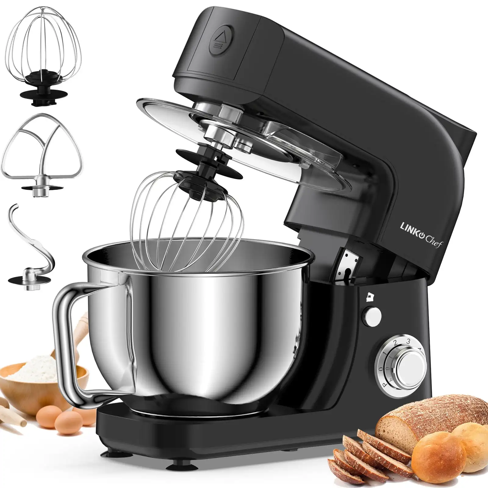 

Stand Mixer, 5.3QT 800W 6+P Speeds with Whisk, Dough Hook and Beater NEW (Black)