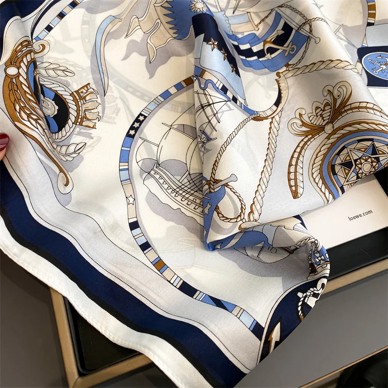 Print 100% Silk Square Scarf Women Hendband Luxury Brand High Quality Hijab Shawl Design Wrap Foulard 2024 Hand Wirst Bandana