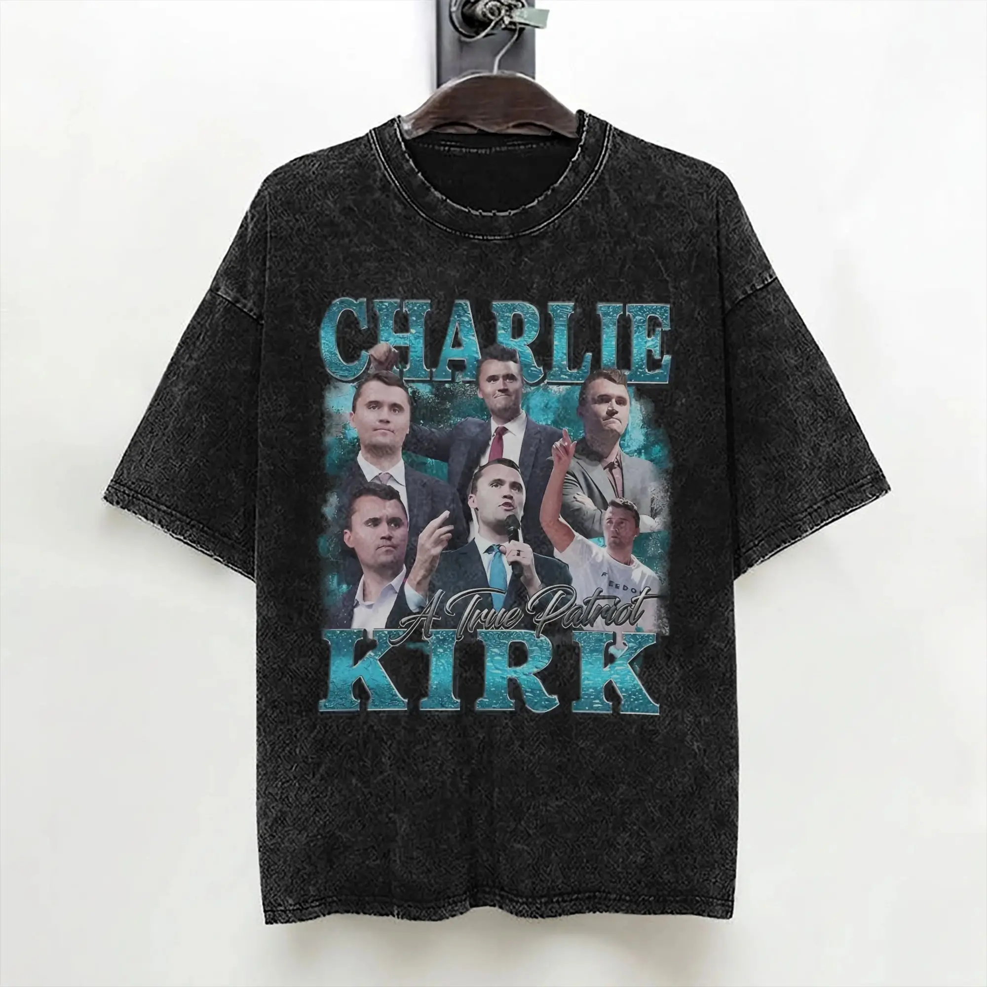 Charlie Kirk  A True Patriot T Shirt Washed Cotton High Street T-Shirt  Vintage Men Women Streetwear Graphic Printed Tee Shirt