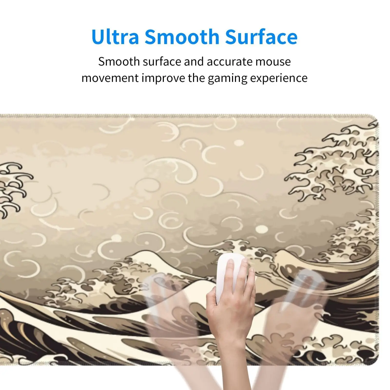 Golden Color Japan Japanese Kanagawa Sea Wave Gaming Mouse Pad XL Extended Large Keyboard Non-Slip Rubber Base for Home Office