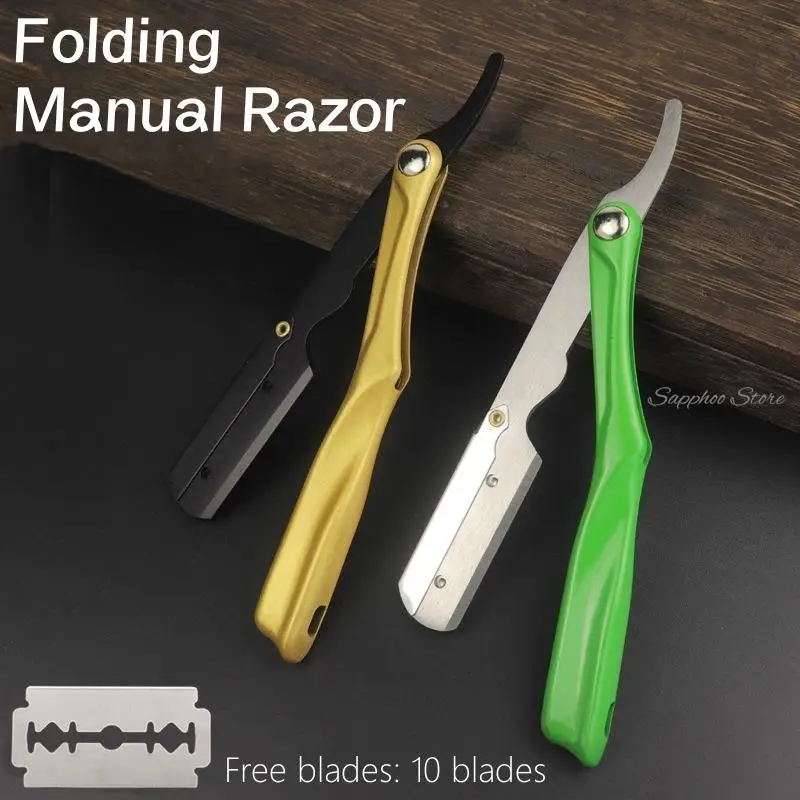 

5 Colors Classic Zinc Alloy Folding Color Shaver Manual Old-Fashioned Sharp Safety Straight Razor For Beard With 74 Blades