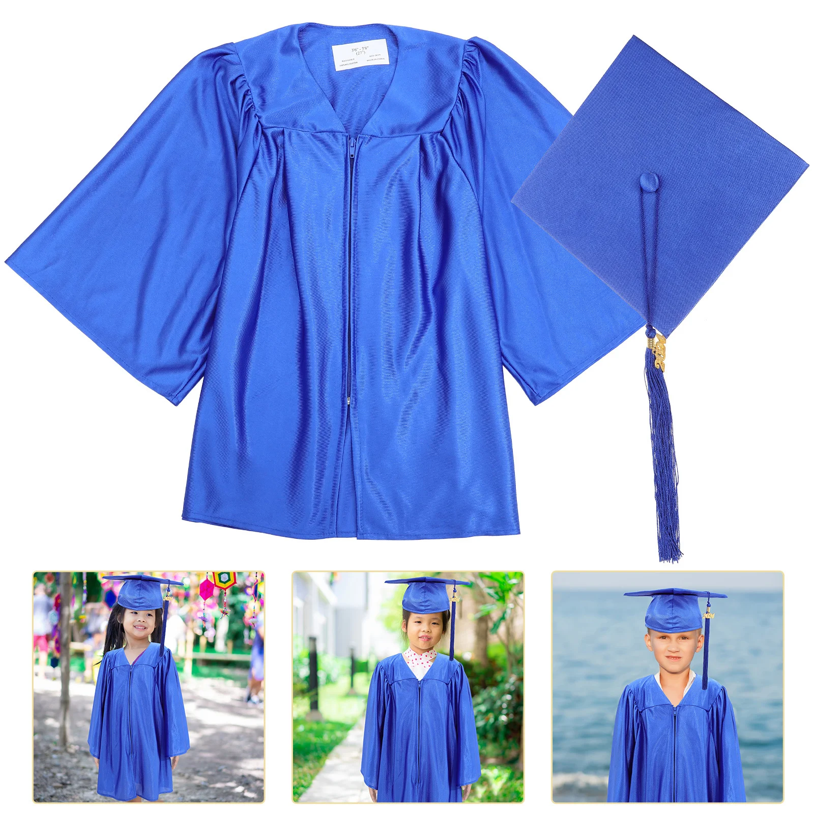 

1 комплект, выпускное платье для детей, 2024, кепка для школьной церемонии, регулируемая резинка с кисточками, потайная молния, плиссированный дизайн