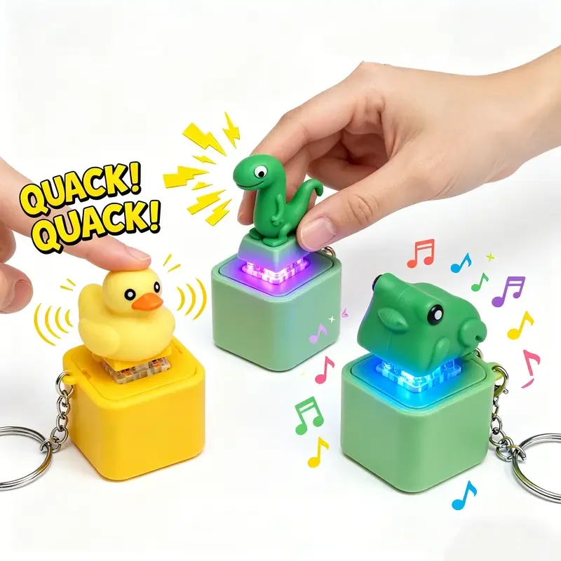 Keyboard Clicker Toy LED Light Up Duck Frog Squeeze Toy ASMR Tactile Fidget Keychain Office Anxiety Relief New