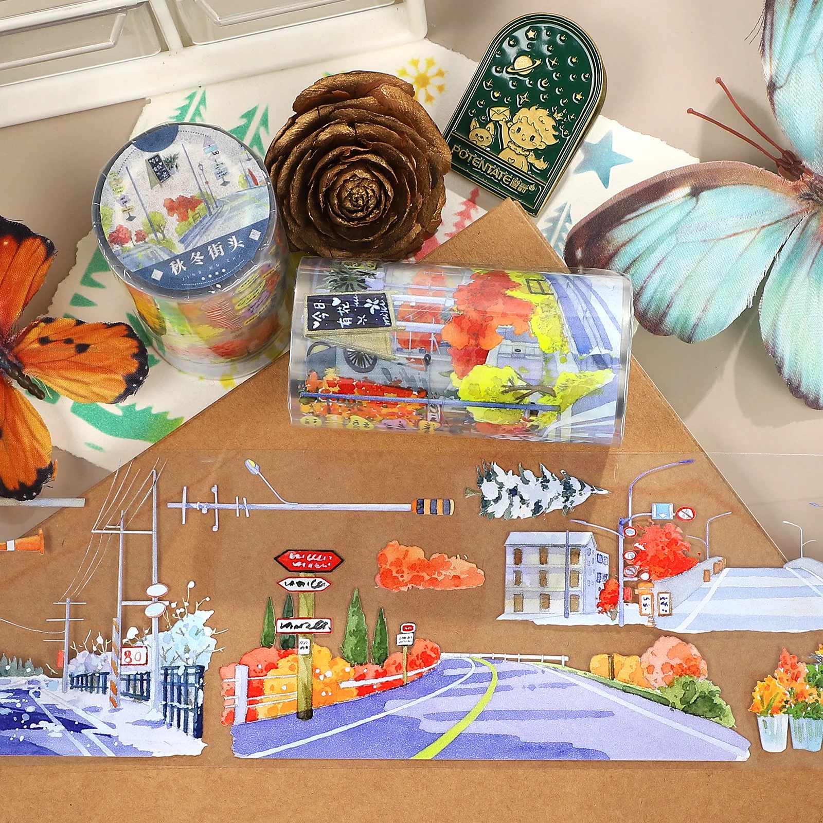 

75 мм * 5 м винтажная осенне-зимняя уличная пейзажная ПЭТ-лента, креативный материал для журнала «сделай сам», канцелярские принадлежности для коллажа, скрапбукинга