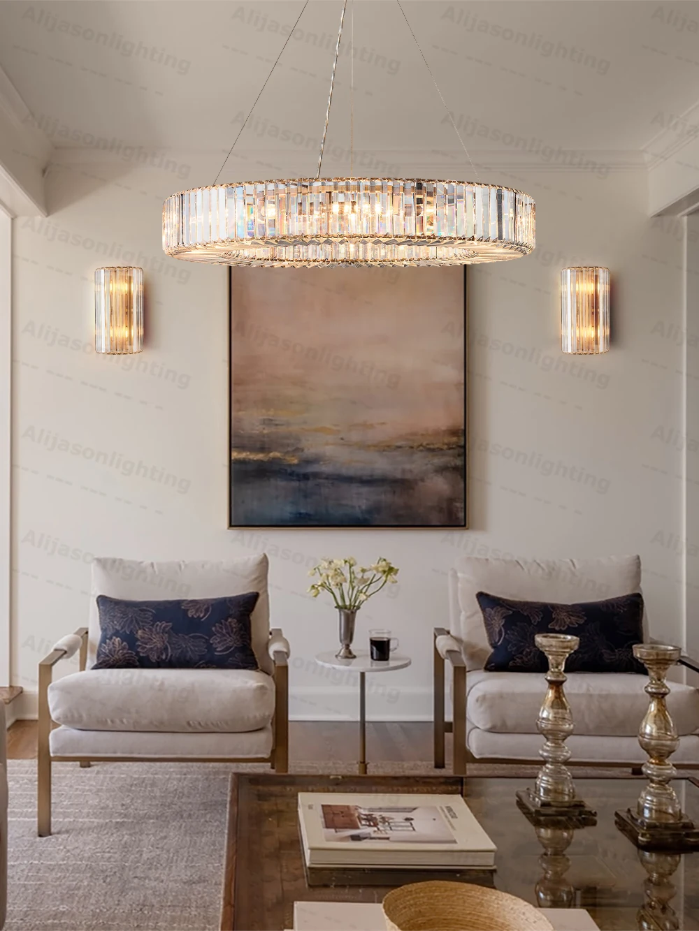 Upgrade Your Home With Our Exquisite LED American Circle Chandelier Crafted From K9 Crystal Gold Chrome Black Dimming Function