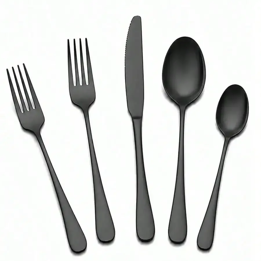 20 Piece Black Silverware Tableware Set Includes Bonus 4 Steak Knives, Stainless Steel Flatware Set For 4, Novelty Flatware Cutlery Set, Include Knife Fork Spoon, Modern Mirror Polished Dining Utensil Set Dishwasher For Home Restaurant