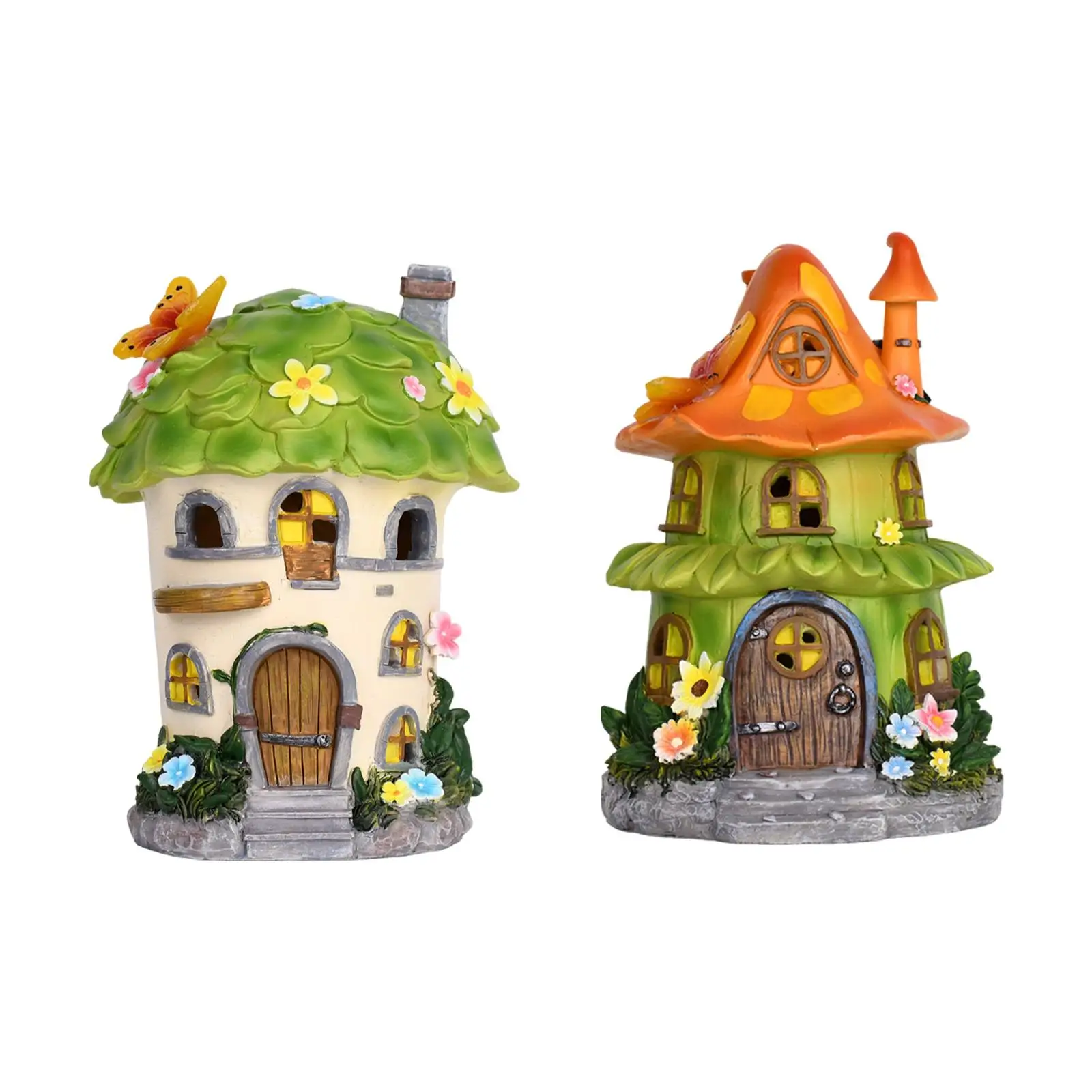Garden Flower House Statue Funny Yard Ornament Fairy Garden Miniature Landscape Night Light for Lawn Yard Backyard Outdoor Home image 2