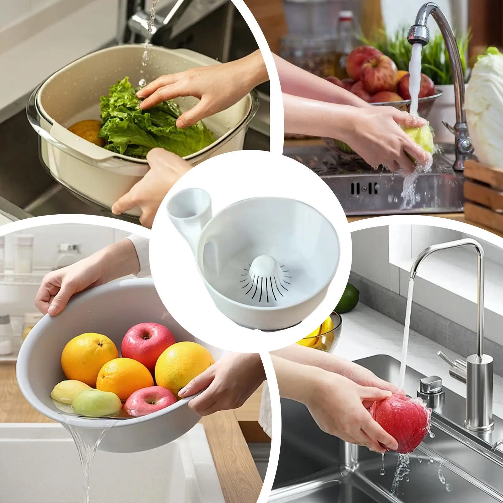 Vegetable Washer Portable Fruit Wash Bowl 3D Printing Food Washing Spinner Automatic Cleaning Machine for Kitchen Draining