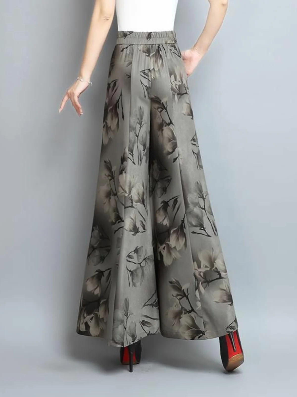 

Ele Fi Tail Skirt Pants Mid-Aged Mom Summer New Sle Thin High Waist Nine Points Wide Leg Pants Printed Loose Fit Jeans