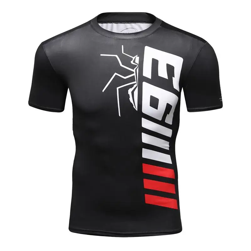 

Sport High Quality Quick Drying Polyester Spandex Compression T Shirt Men Digital Printing 3D Bodybuilding Exercise Short Sleeve