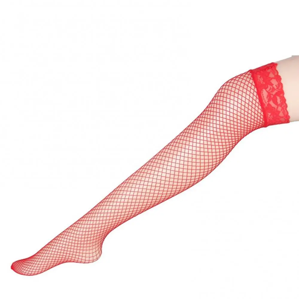 Sexy Women Fishnet Stockings Lady Thigh High Socks Mesh Solid Color Lace Top Stocking Fishnet Leggings