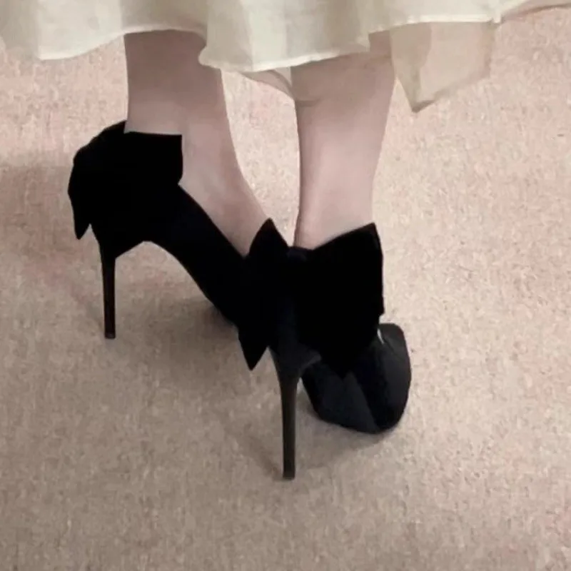 

Женские бархатные профессиональные рабочие туфли на высоком каблуке, весна-осень 2023, бархатные профессиональные рабочие туфли с острым носком на тонком каблуке, черные модные туфли без шнуровки