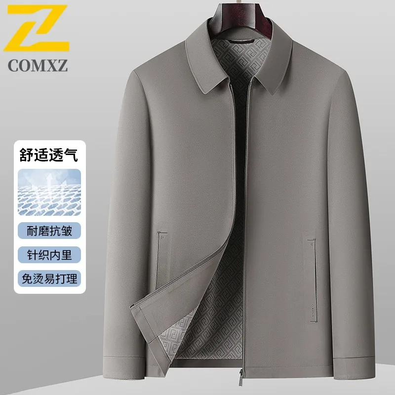 

COMXZ Mens Jacket 2025 Fashion Business Casual Motorcycle Coat Versatile Stand Collar Solid Color Durable Autumn Windbreaker