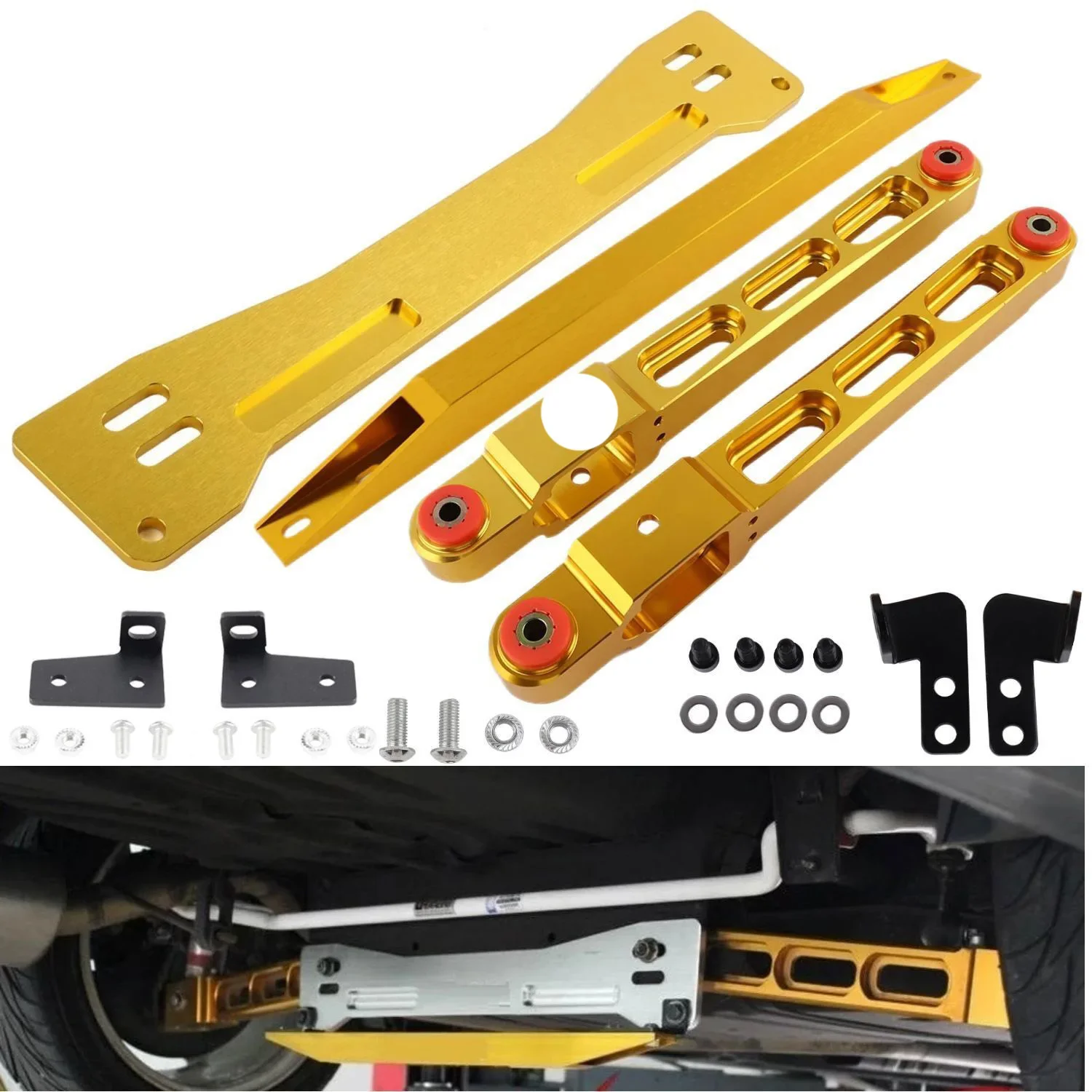 

Rear Subframe Brace Tie Bar Lower Control Arms Kit for Mirage 97-01 Proton 1.6 Gold Silver