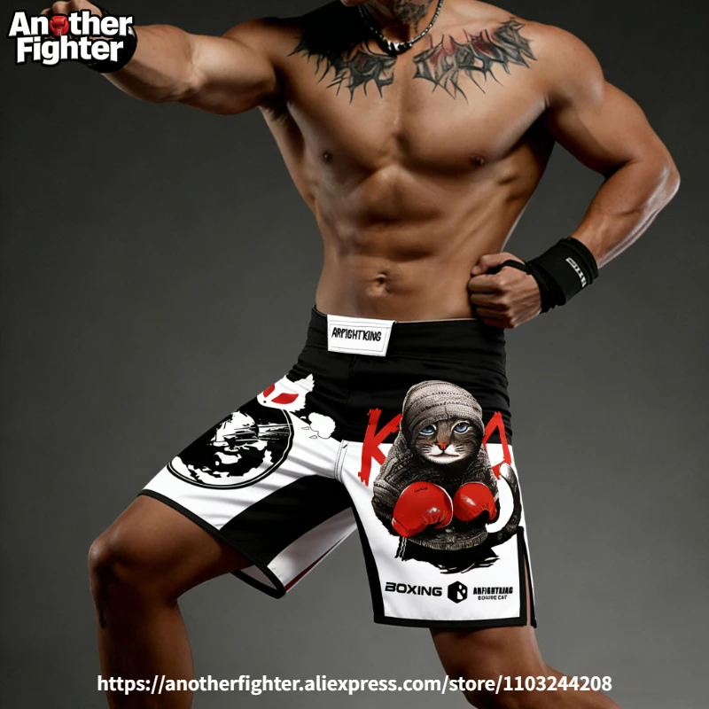 Premium MMA Fight Shorts Men Quick Dry Training Shorts Cat Sublimation BJJ Grappling Kickboxing Boxing Trunks Martial Arts Wear