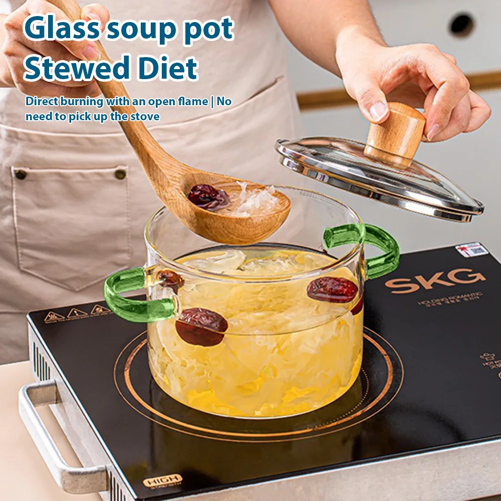 1.6L Transparent Double-handled Soup Pot Glass Health Cooking Pot Heatable On electric Ceramic Hob Instant Noodle Bowl Tools