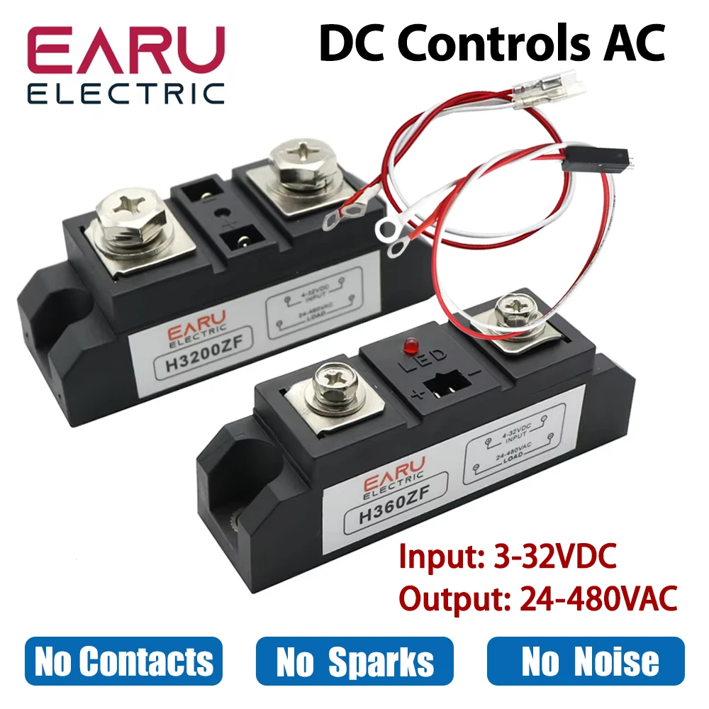 Industrial Solid State Relay SSR Module Single Phase Input 3-32VDC Output 24-480VAC Industrial 60A 80A 100A 120A 150A 200A 300A