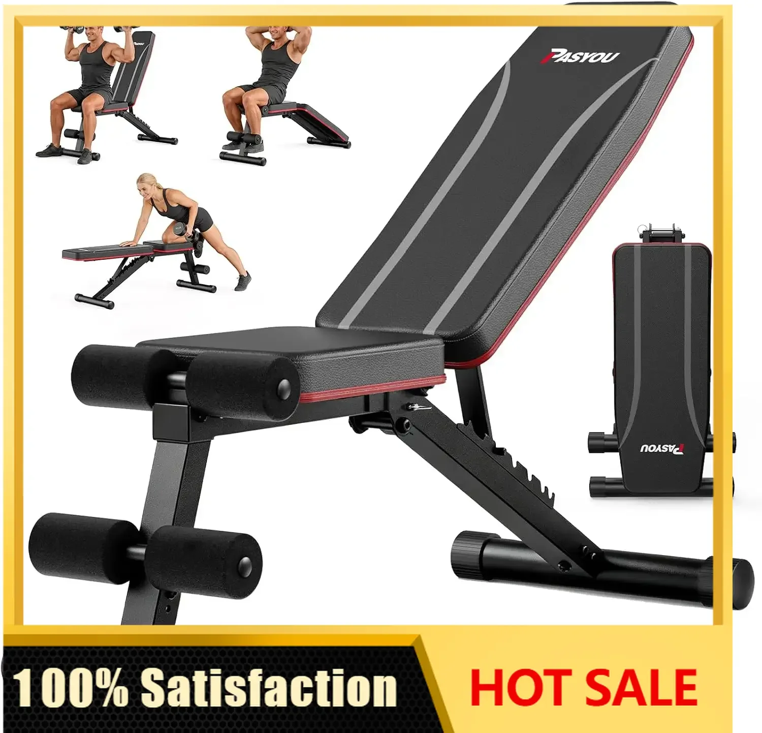Adjustable Weight Bench, Foldable, Incline Decline Flat, Bench Press with 660LBS, 95% Pre-Assembled, Compact Workout Bench